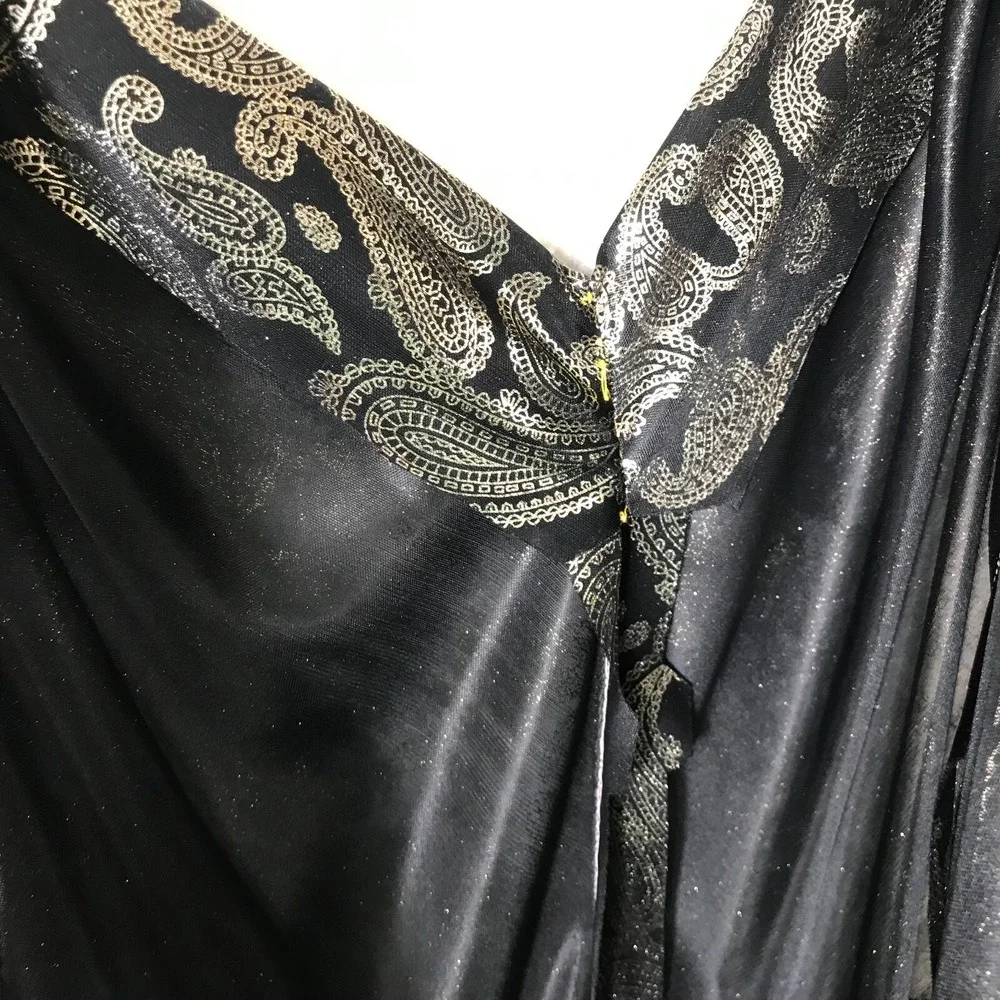 Vintage 80s Homemade Silver Lame Dress XS Paisley Lame Long Sleeve Semi Sheer‎